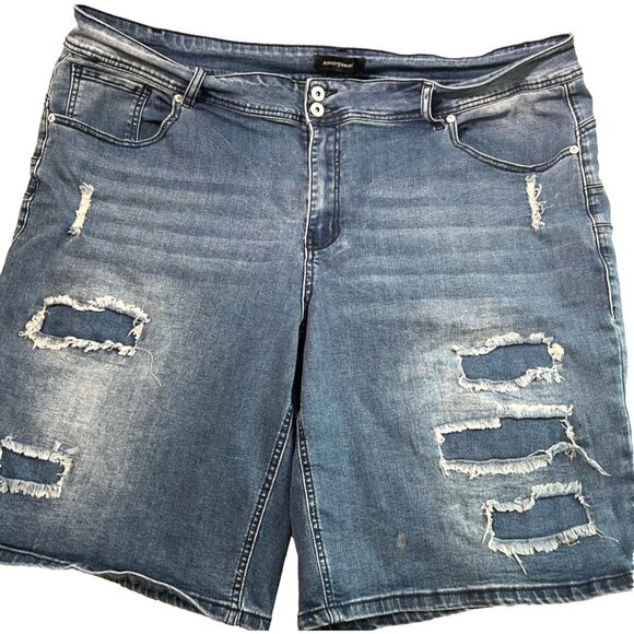 Ashley Stewart Shorts Womens 24 Distressed Denim Raw Hem High Rise Plus Size - Picture 1 of 6